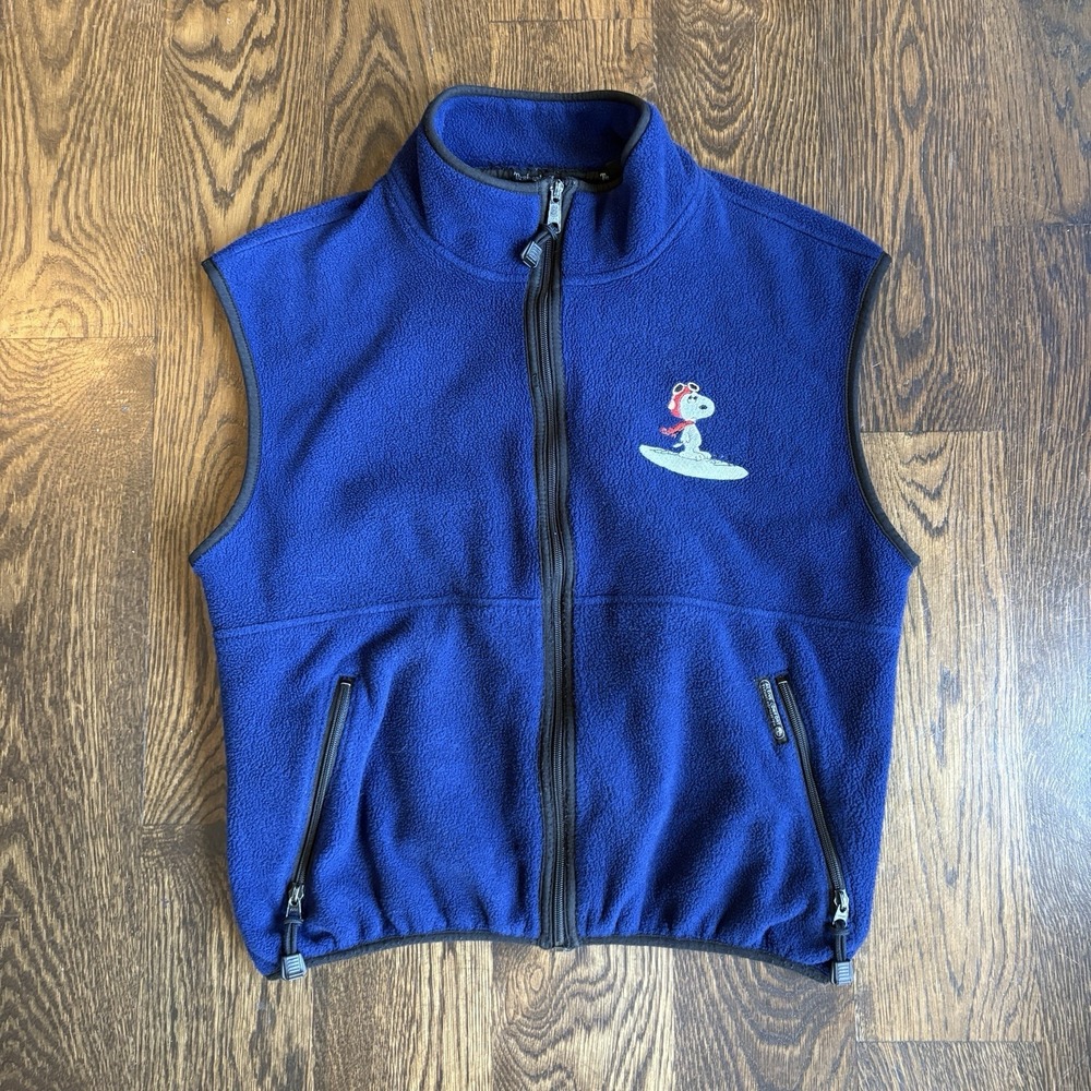 VTG 90s Timberland Flying Ace Snoopy Polartec Fleece Vest USA Blue Peanuts M